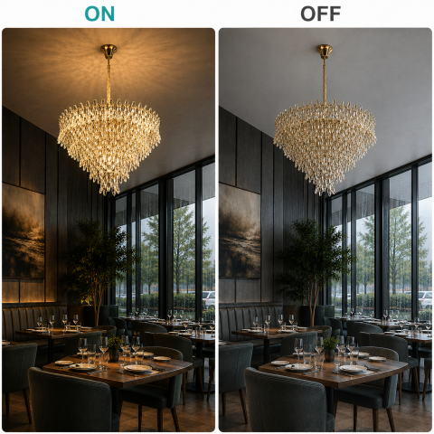 Candelabru Cristal KRAN Regalis, 18xE14, Inaltime Reglabila, Metal si Cristal, Auriu [2]