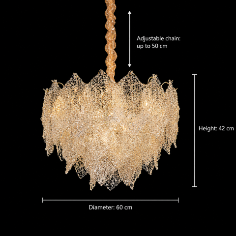 Candelabru Cristal LACE Magno 11xE14, Diametru 60cm, Inaltime 42cm, Auriu Lucios, Inaltime Reglabila, Design Elegant [3]