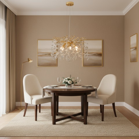 Candelabru Cristal LEAF Eleganza, Φ50cm, 6xE14, Auriu, Metal si Cristal [3]