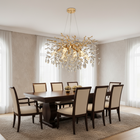 Candelabru Cristal LEAF Magno, Φ60cm, 8xE14, Auriu, Metal si Cristal [1]