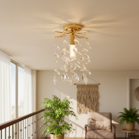Candelabru Cristal LEAF Petito, Φ20cm, 1xE14, Auriu, Metal si Cristal [2]