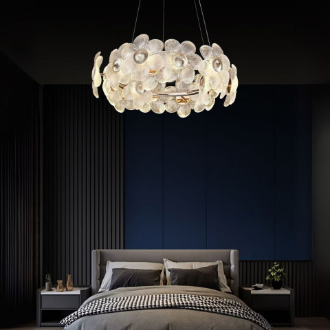 Candelabru Cristal LED, Cadenza Allegro 40W, Diametru 48cm, Inaltime reglabila, Auriu, Lumina Calda/Rece/Neutra 3000K/4000K/6000K, Metal si Cristal [2]