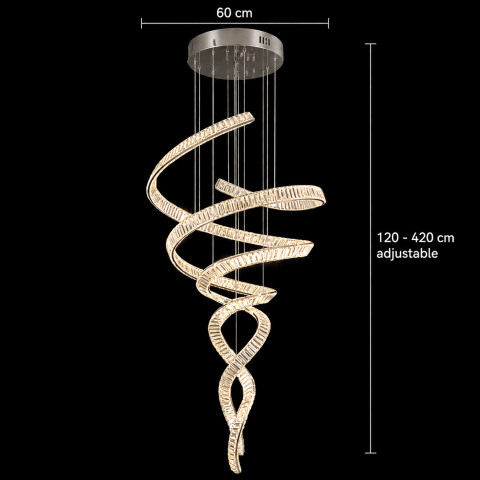 Candelabru Cristal LED IRON MAN, Diametru 60cm, Lumina 3000K/4000K/6000K, Metal si Cristal, Crom Lucios, Inaltime Reglabila [1]