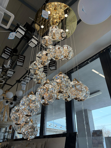 Candelabru Cristal LED KILKENNY Culmino, 144W, Lumina Neutra, Diametru 60cm, Auriu [2]