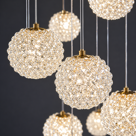 Candelabru Cristal LED MILLE, 18xG9 , Diametru 60cm x Inaltime 340cm, Cristal si Metal, Auriu [3]