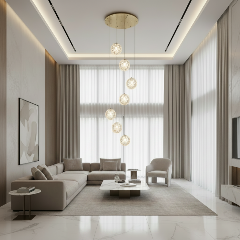 Candelabre LED Cristal Moderne - Candelabru Cristal LED MILLE, 7xG9 , Diametru 60cm x Inaltime 340cm, Cristal si Metal, Auriu
