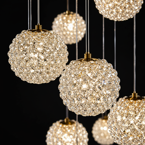Candelabru Cristal LED MILLE, 7xG9 , Diametru 60cm x Inaltime 340cm, Cristal si Metal, Auriu [3]