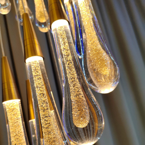 Candelabru Cristal LED Suspendat, Iustinian, Diametru 60cm, Inaltime Reglabila, Auriu, Metal si Cristal [1]