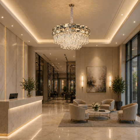 Iluminat Smart Home - Candelabru Cristal LUCENT Regalis 22xE14, D80 cm, Auriu, Inaltime Reglabila, Metal si Cristal