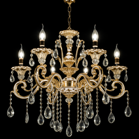 Candelabre LED Cristal Moderne - Candelabru Cristal Luciano, 6*E14, Auriu, Metal si Cristal