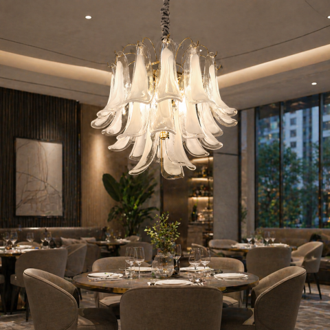 Candelabru Cristal LUMIERE Eleganza 4xE14, D50 cm, Alb, Inaltime Reglabila, Metal si Cristal [2]