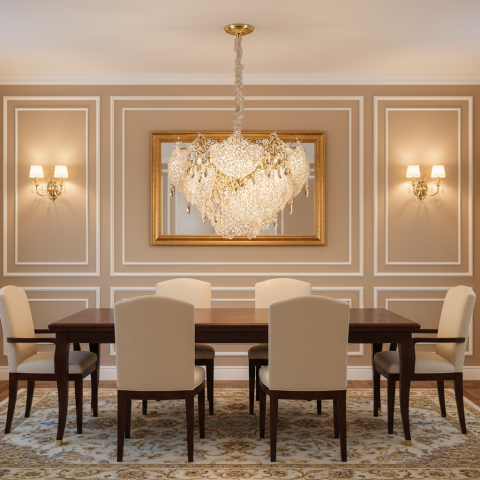Candelabru Cristal LUXE Magno, 21xE14, Diametru 60cm, Inaltime 40cm, Auriu Lucios, Inaltime Reglabila, Design Elegant [2]