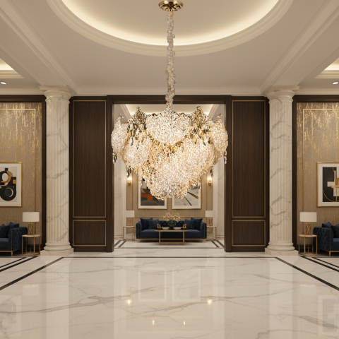 Produse Alessandro - Candelabru Cristal LUXE Magno, 21xE14, Diametru 60cm, Inaltime 40cm, Auriu Lucios, Inaltime Reglabila, Design Elegant