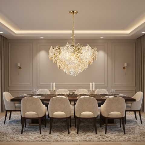 Candelabru Cristal LUXE Regalis, 21xE14, Diametru 80cm, Inaltime 45cm, Auriu Lucios, Inaltime Reglabila, Design Elegant [2]
