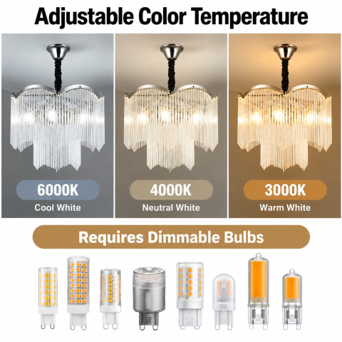 Candelabru Cristal MEKELLE Eleganza, 8x E14, Diametru 50cm, Metal si Cristal, Crom Lucios, Inaltime Reglabila [2]