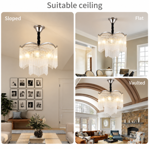 Candelabru Cristal MEKELLE Eleganza, 8x E14, Diametru 50cm, Metal si Cristal, Crom Lucios, Inaltime Reglabila [3]