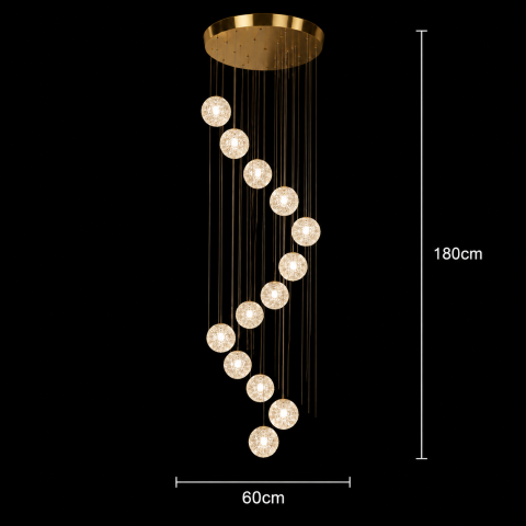 Candelabru Cristal MILLE, 13xG9 , Diametru 60cm x Inaltime 180cm, Cristal si Metal, Auriu [3]
