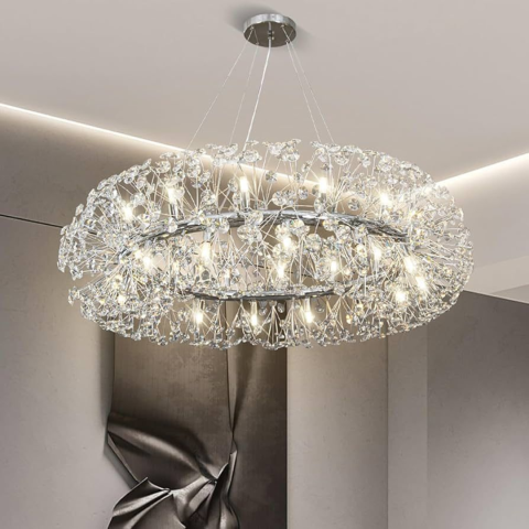 Lampi, Aplice si Corpuri de iluminat Smart - Candelabru Cristal MINUET 12x G9, Diametru 60cm, Argintiu Lucios, Inaltime Reglabila