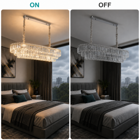 Candelabru Cristal NAVOIY 12x E14, 100cm, Metal si Cristal, Crom Lucios, Inaltime Reglabila [1]