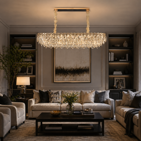 Candelabru Cristal ORION 19xE14, Auriu, Inaltime Reglabila, Metal si Cristal [2]