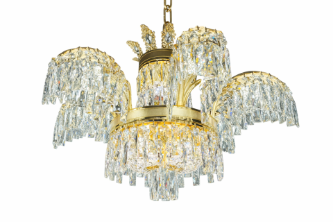 Candelabru Cristal PALACE, 6 brate, 12xG9, D69cm, Auriu Lucios, Inaltime Reglabila, Metal si Cristal [3]
