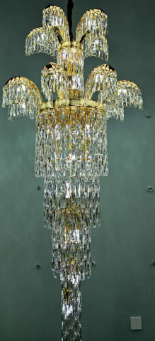 Candelabru Cristal PALACE Regalis, 13 brate, 29xG9, D80cm, Auriu Lucios, Inaltime Reglabila, Metal si Cristal [1]