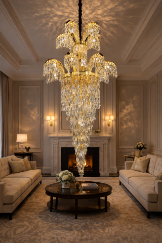 Candelabru Cristal PALACE Regalis, 13 brate, 29xG9, D80cm, Auriu Lucios, Inaltime Reglabila, Metal si Cristal [2]