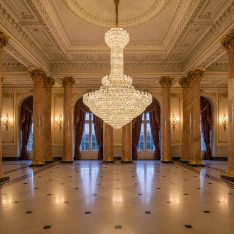 Candelabru Cristal PALAIS Grande 65xE14, Diametru 150cm, Inaltime 240cm, Auriu Lucios, Inaltime Reglabila, Design Elegant [3]