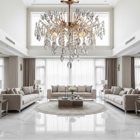 Candelabru Cristal PALERMO Eleganza 5xE14, Diametru 50cm, Auriu [1]