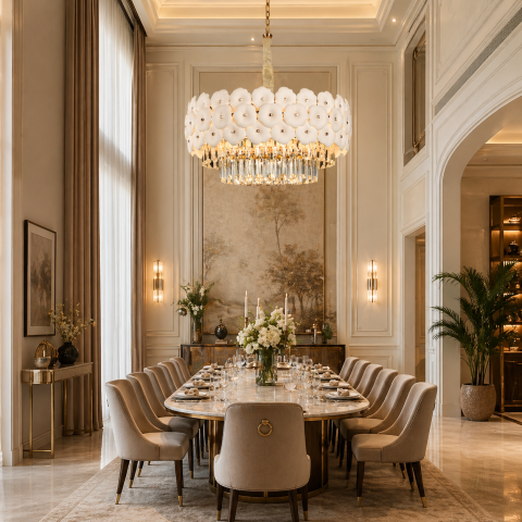 Lampi, Aplice si Corpuri de iluminat Smart - Candelabru Cristal PETAL Eleganza 9xE14, D50 cm, Auriu, Inaltime Reglabila, Metal si Cristal