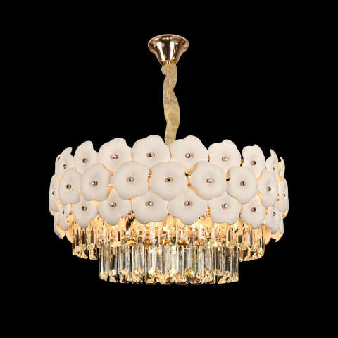 Candelabru Cristal PETAL Eleganza 9xE14, D50 cm, Auriu, Inaltime Reglabila, Metal si Cristal [2]
