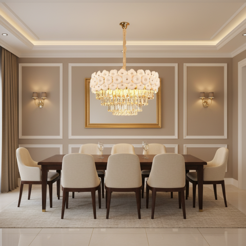 Candelabru Cristal PETAL Magno 13xE14, D60 cm, Auriu, Inaltime Reglabila, Metal si Cristal [2]