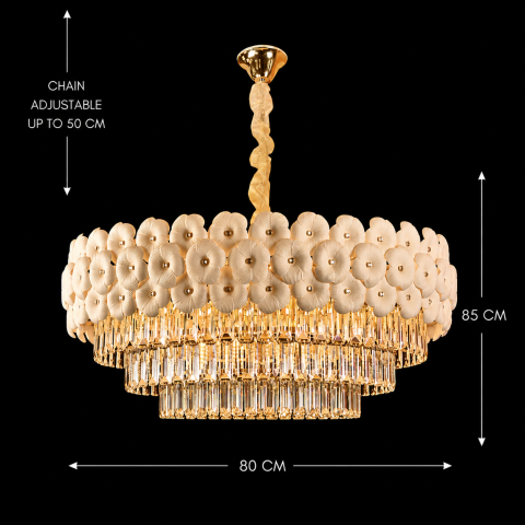 Candelabru Cristal PETAL Regalis 15xE14, D80 cm, Auriu, Inaltime Reglabila, Metal si Cristal [3]