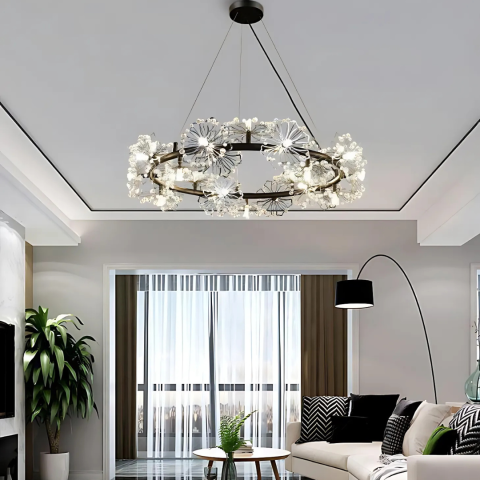 Lustre LED Moderne - Candelabru Cristal PETERHOF Magno, Diametru 62cm, 20X G4, Negru, Inaltime Reglabila
