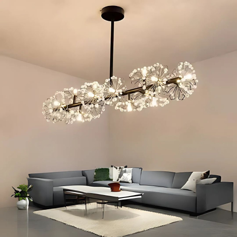 Lustre LED Moderne - Candelabru Cristal PETERHOF Regalis 15x G4, Lungime 120cm, Negru