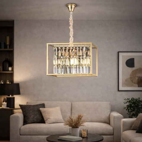 Candelabre LED Cristal Moderne - Candelabru Cristal Petito, 1676/350, 3xE14, Auriu Lucios, Inaltime Reglabila, Metal si Cristal