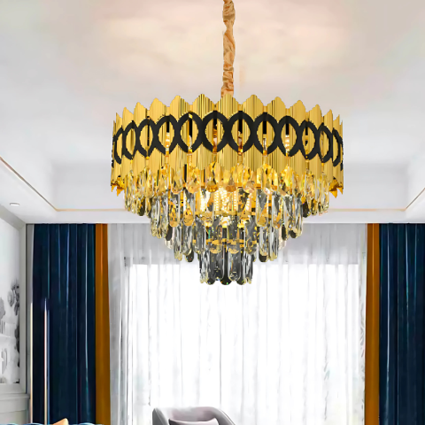 Candelabru Cristal PIERREFONDS Nobile 5xE14, Diametru 38.5cm, Auriu Lucios, Inaltime Reglabila [2]