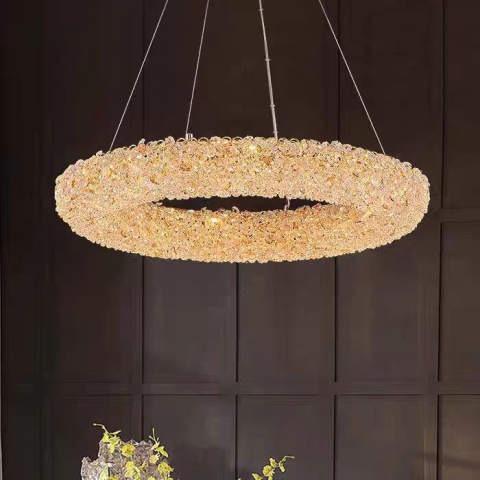 Iluminat Smart Home - Candelabru Cristal PRAGA Magno, 33W, Lumina Calda/Rece/Neutra, Diametru 55cm, Auriu, Inaltime Reglabila