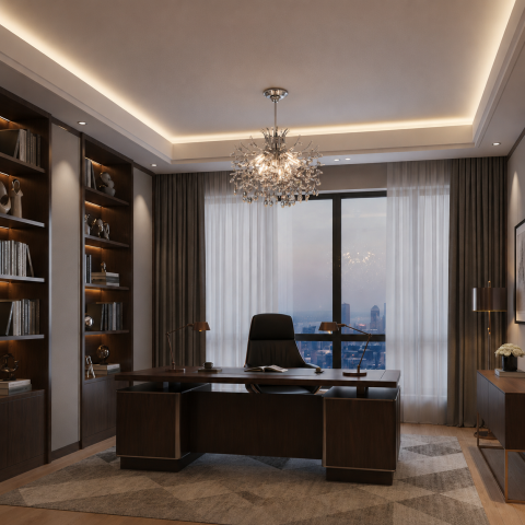 Iluminat Smart Home - Candelabru Cristal PROWES Eleganza, 8xE14, D50 cm, Crom Lucios, Inaltime Reglabila, Metal si Cristal