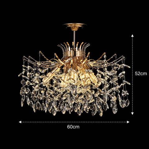 Candelabru Cristal PROWES Magno, 10xE14, D60 cm, Auriu, Inaltime Reglabila, Metal si Cristal [3]