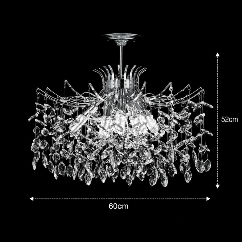 Candelabru Cristal PROWES Magno, 10xE14, D60 cm, Crom Lucios, Inaltime Reglabila, Metal si Cristal [3]