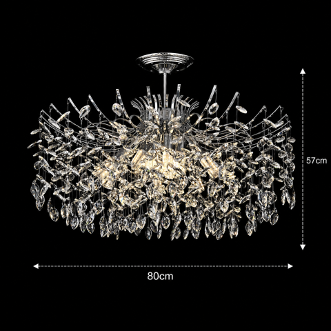 Candelabru Cristal PROWES Regalis, 14xE14, D80 cm, Crom Lucios, Inaltime Reglabila, Metal si Cristal [3]