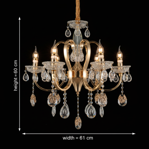 Candelabru Cristal PSE Magno, 6xE14, D61cm, Inaltime Reglabila, Metal si Cristal, Auriu [3]