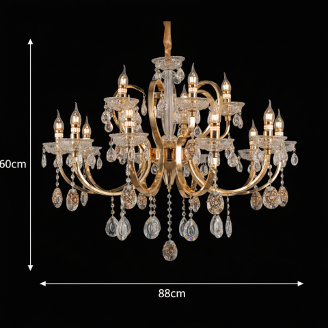 Candelabru Cristal PSE Supremo, 12xE14, D88cm, Inaltime Reglabila, Metal si Cristal, Auriu [2]