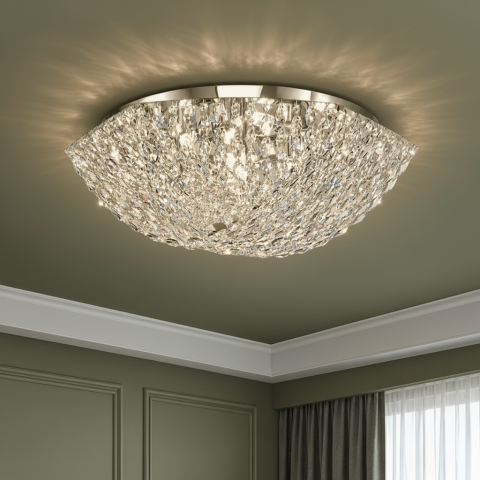 Lampi, Aplice si Corpuri de iluminat Smart - Candelabru Cristal QEQERTARSUAQ Eleganza, 7x E14, Diametru 50cm, Metal si Cristal, Crom Lucios