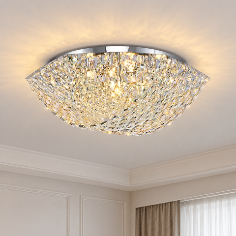 Lampi, Aplice si Corpuri de iluminat Smart - Candelabru Cristal QEQERTARSUAQ Regalis, 12x E14, Diametru 80cm, Metal si Cristal, Crom Lucios