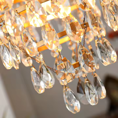 Candelabru Cristal REGALITE Petito, 8XE14, Diametru 45cm, Auriu Lucios, Inaltime Reglabila [1]