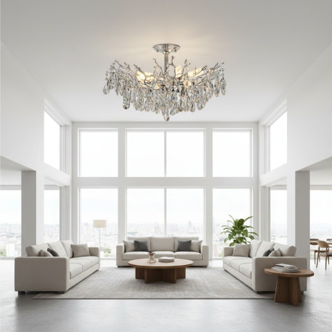 Candelabru Cristal REINA Magno, 6xE14, D60cm, Crom Lucios, Metal si Cristal [3]