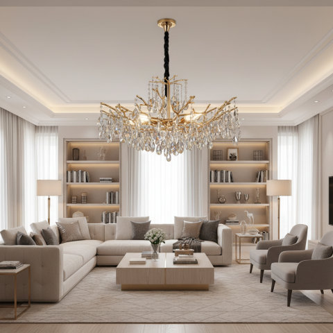 Iluminat Smart Home - Candelabru Cristal REINA Regalis, 8xE14, D80cm, Auriu, Metal si Cristal