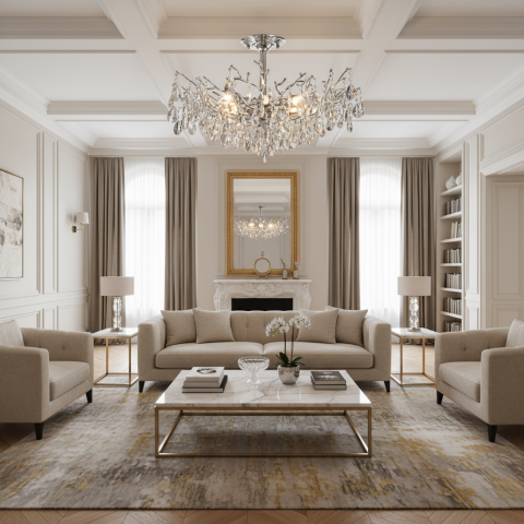 Iluminat Smart Home - Candelabru Cristal REINA Regalis, 8xE14, D80cm, Crom Lucios, Metal si Cristal